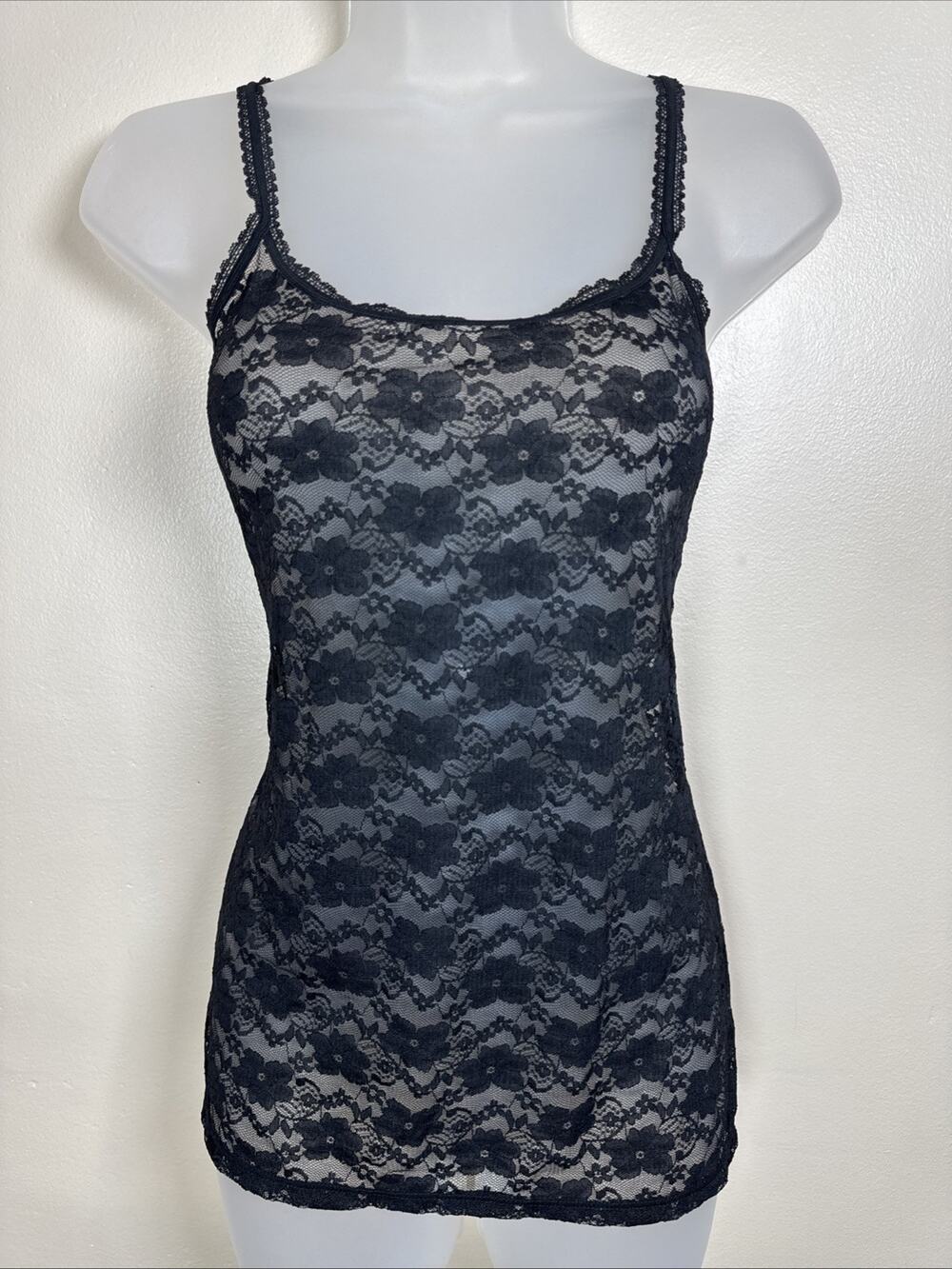 Womens Tank Top Lace Black Stretch Mesh Whimsigoth Y2K